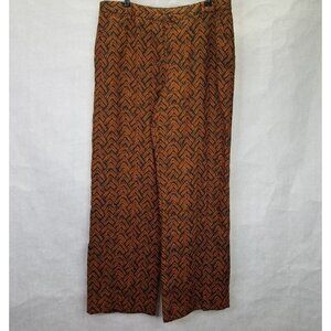 Garnet Hill Wide Leg Linen Pants Women's 12 Pockets Black Orange Chevron Coastal